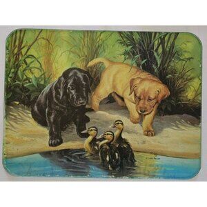 Charming Glass Cutting Board With Puppies & Ducklings Linda Picken 11.75x15.75"